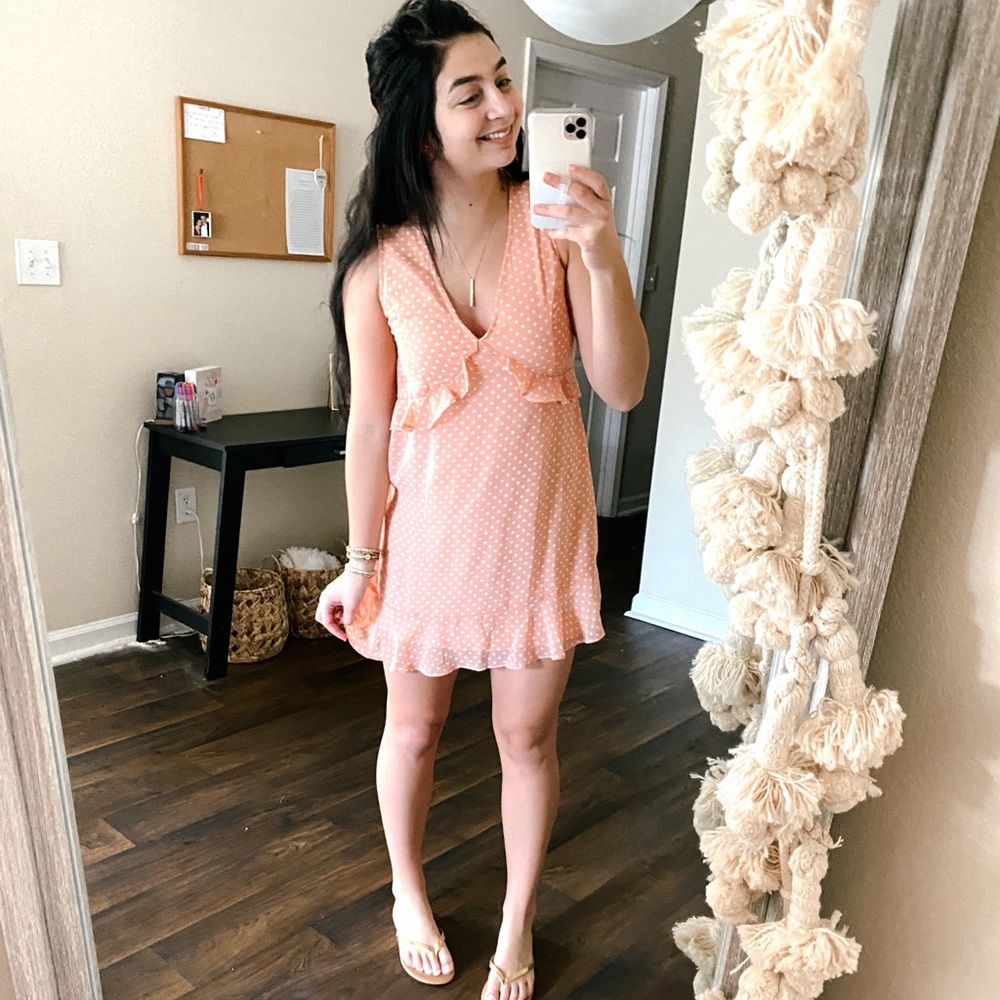 (lulus) peachy orange polka dot sleeveless mini short dress women's sz Small